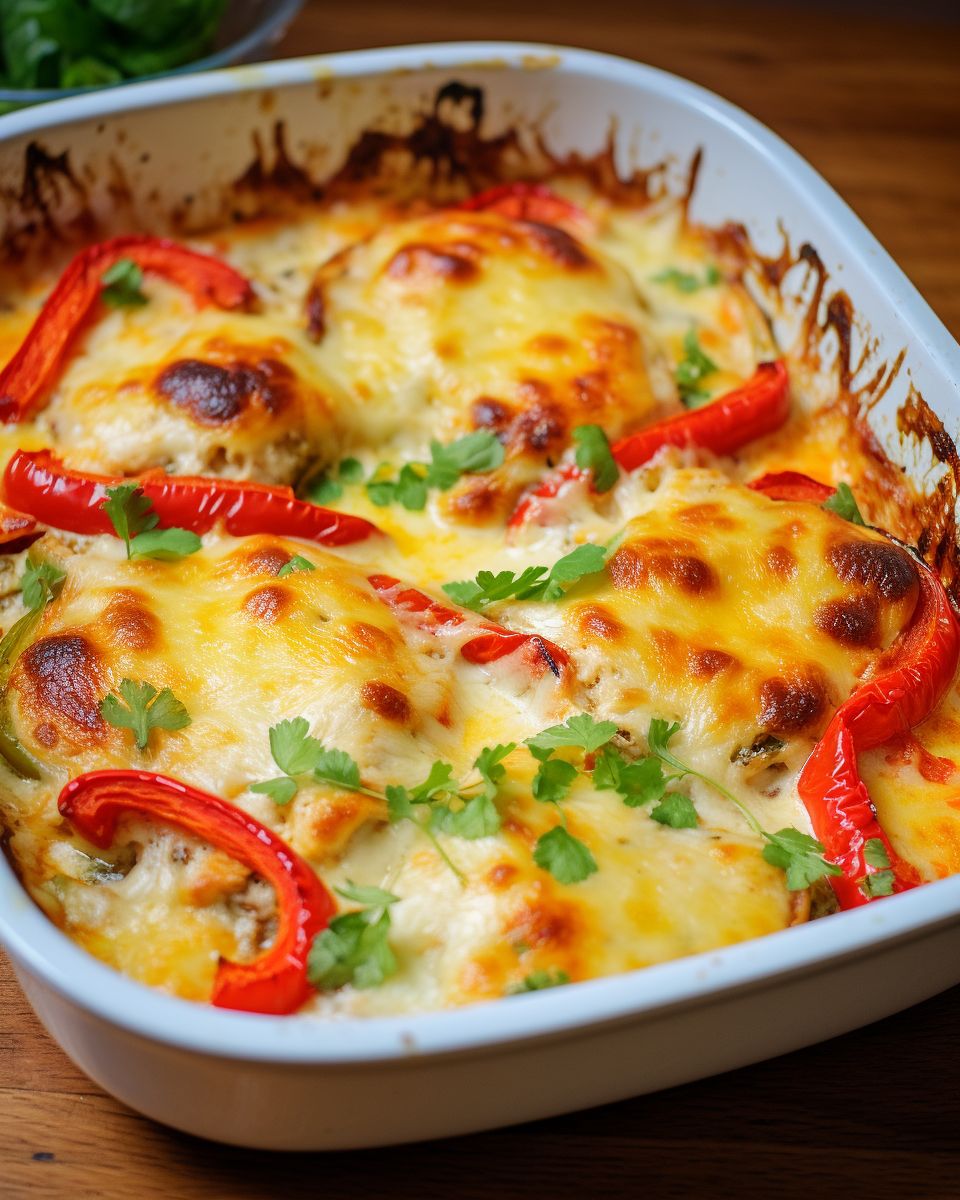 Cheesy Baked Chicken and Peppers Recipe