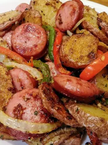 Fried Potatoes and Onions/Peppers with Smoked Sausage