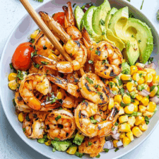Grilled Shrimp Bowl With Avocado, Corn Salsa & Creamy Sauce Recipe