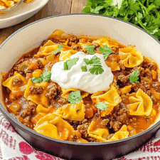 Cheesy Beef Enchilada Tortellini Skillet Recipe